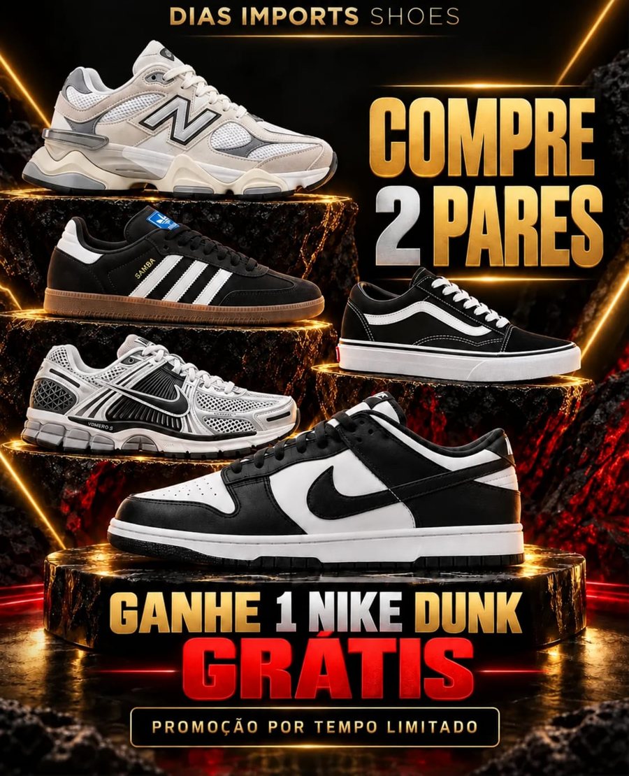 Compre 2 pares e ganhe 1 Nike Dunk grátis — promoção por tempo limitado
